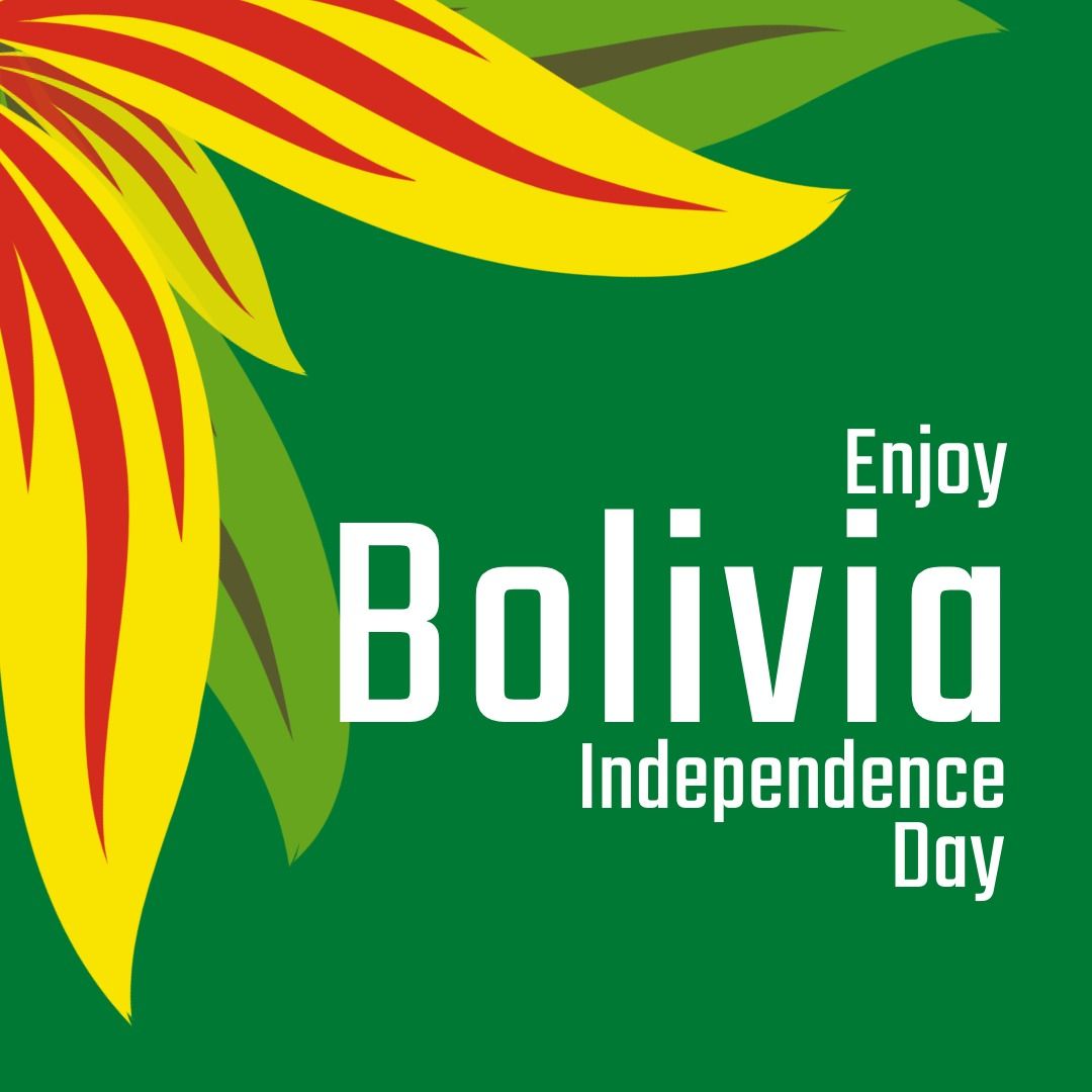 Illustration of enjoy bolivia independence day text with red and yellow leaves on green background - Download Free Stock Templates Pikwizard.com