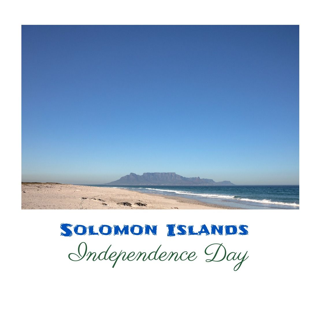 Scenic view of beach against clear blue sky on sunny day and solomon islands independence day text - Download Free Stock Templates Pikwizard.com