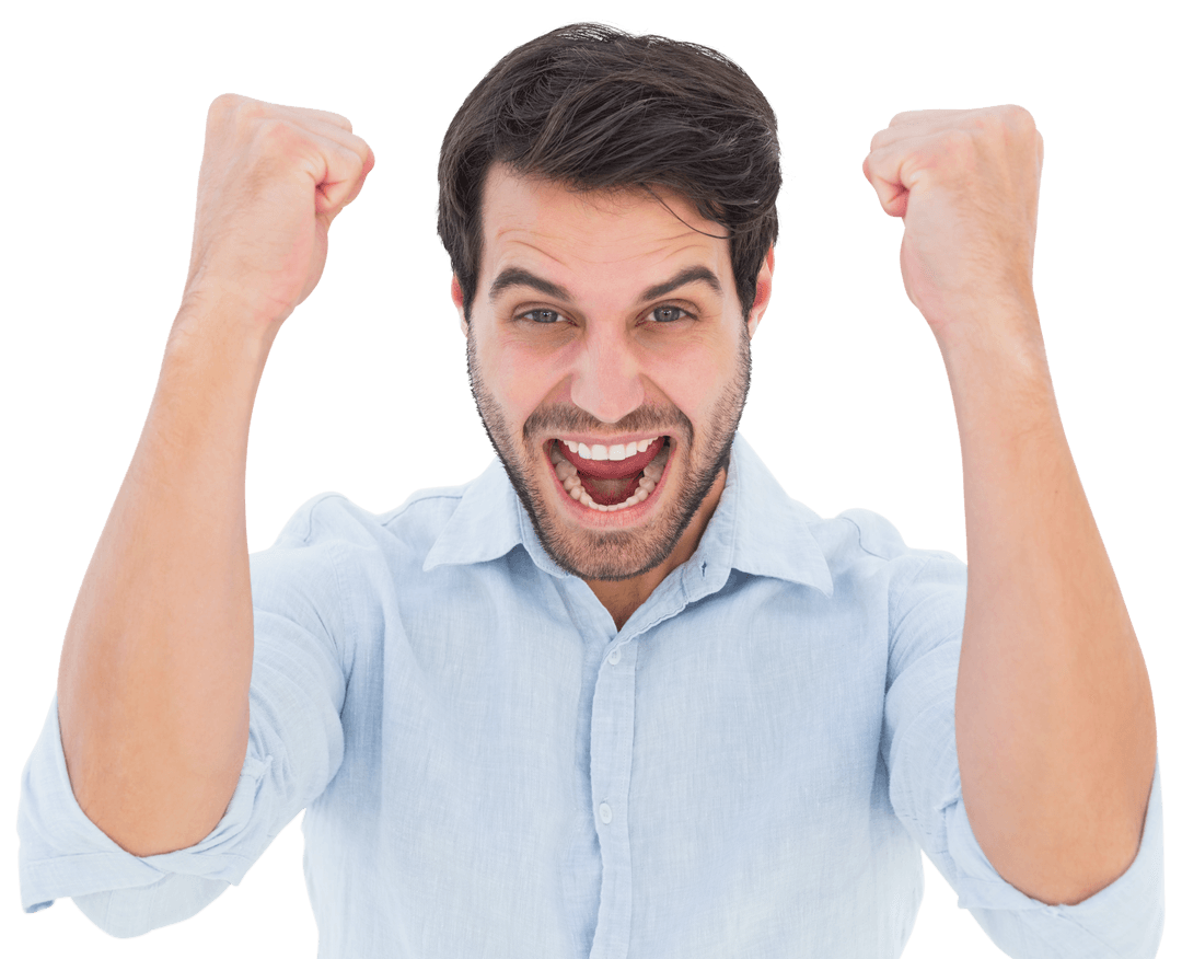 Excited Man Cheering Transparent Background Celebratory Pose