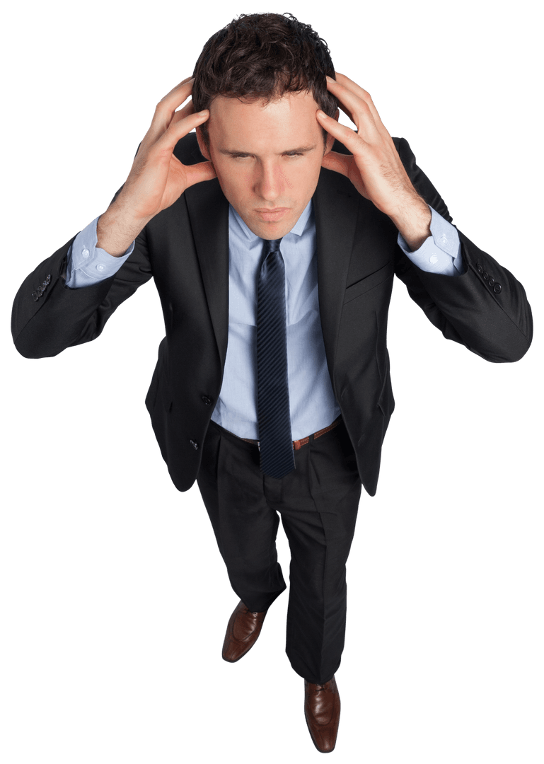 Transparent Anxious Businessman Hands on Head Isolated