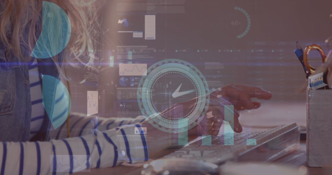 Digital Interface with Businesswoman Using Computer