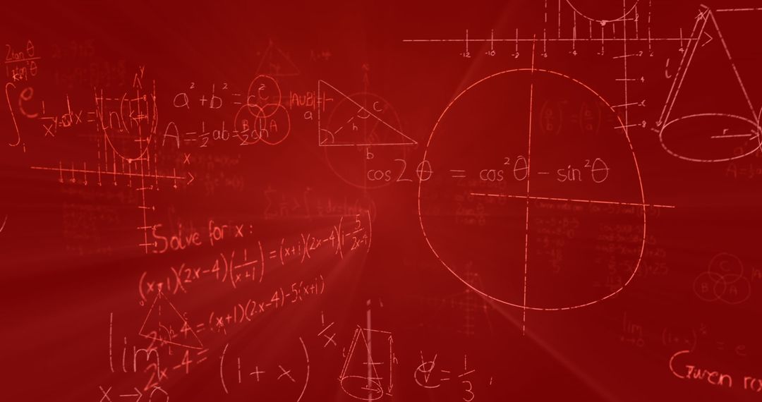 Red Background with Mathematical Formulae and Data Flow Concept
