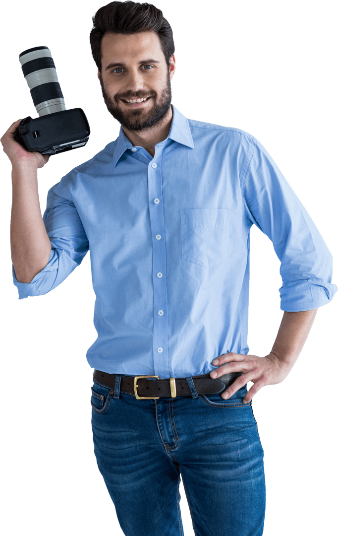 Transparent Confident Photographer Holding Professional Camera