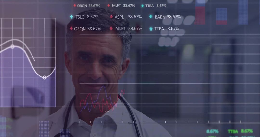 Doctor Analyzing Medical Data with Digital Graphs Overlay