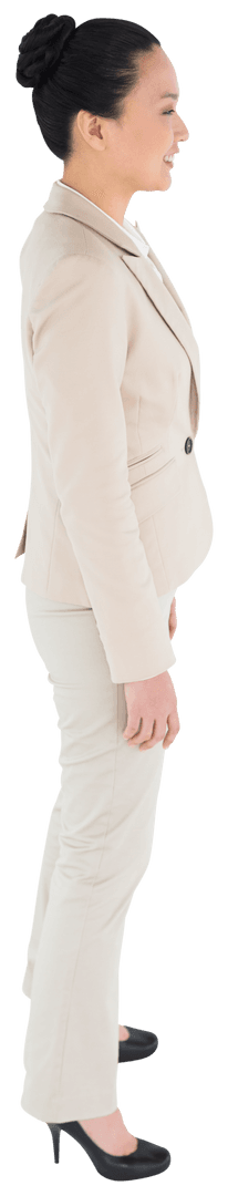 Transparent Asian Businesswoman Smiling in Profile View