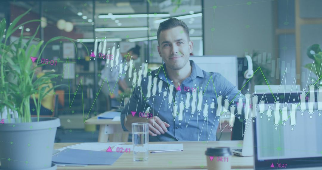 Businessman Analyzing Data Visualization in Modern Office