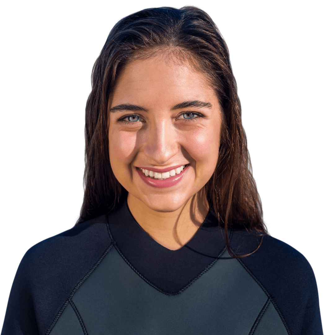 Smiling Woman in Wetsuit on Transparent Background