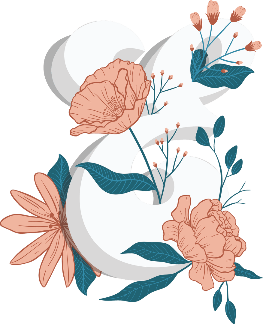 Elegant Floral & Symbol on Transparent Background