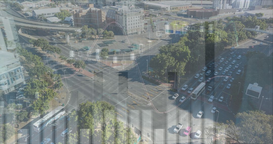 Aerial Urban Scene With Digital Graph Overlays