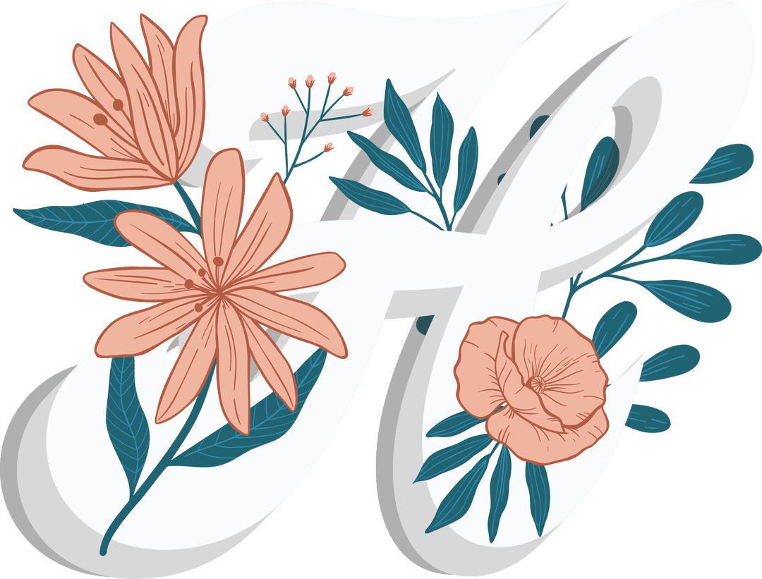 Elegant Floral H on Transparent Background for Decorative Projects