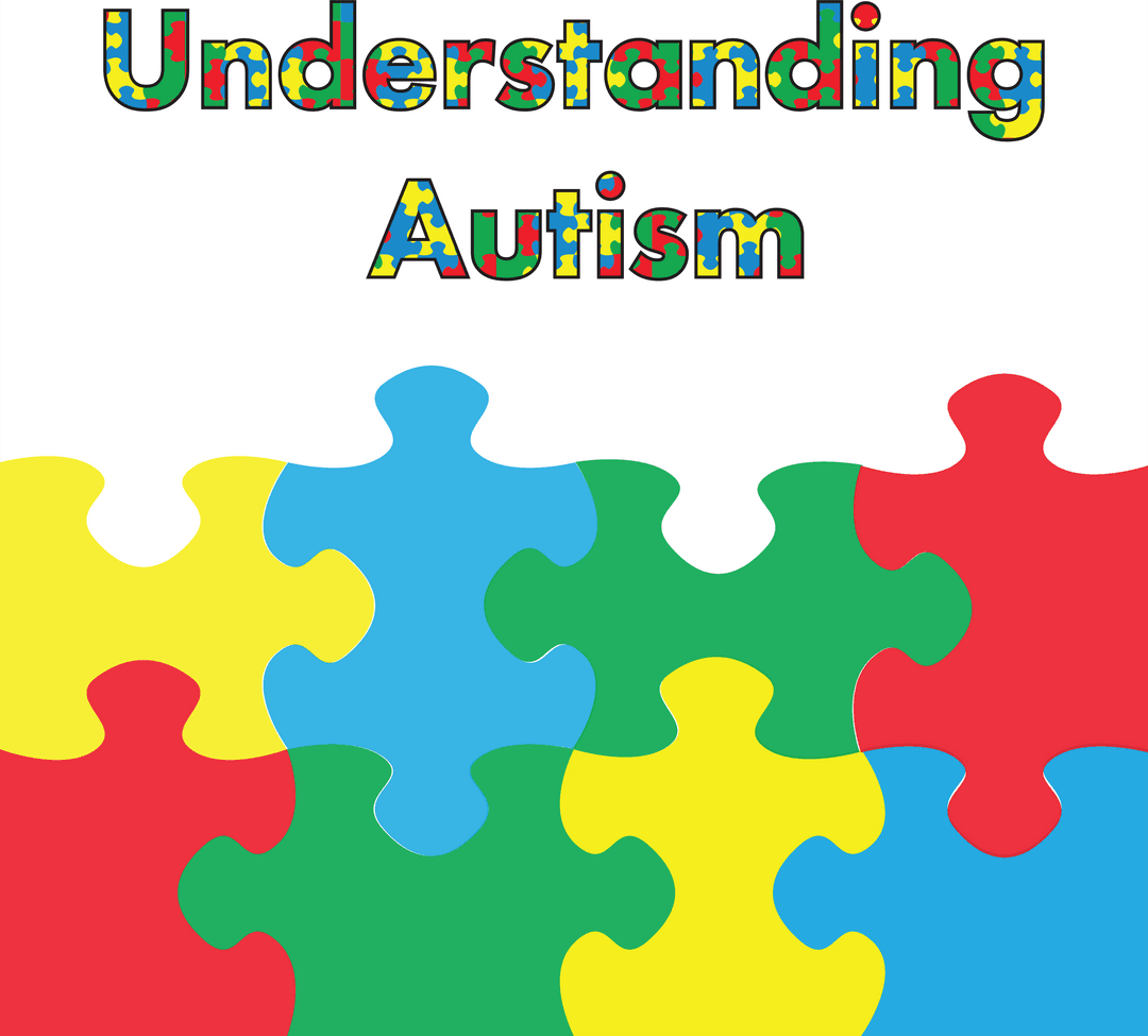 Understanding Autism Text with Colored Puzzle Pieces Vector