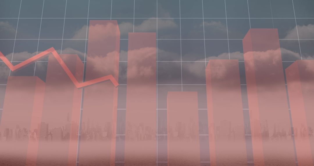 Financial Charts Overlapping Urban Skyline with Digital Interface