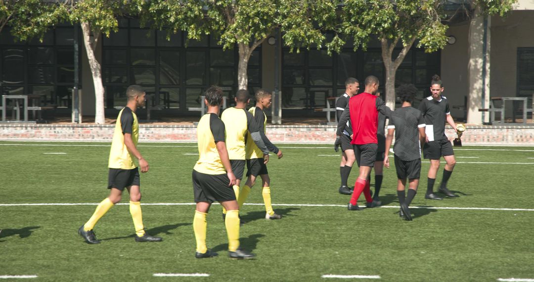 Soccer Players Shaking Hands Displaying True Sportsmanship