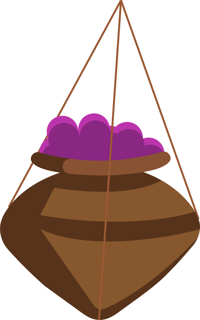 Rustic Earthenware Pot Hanging with Berries on Transparent Background