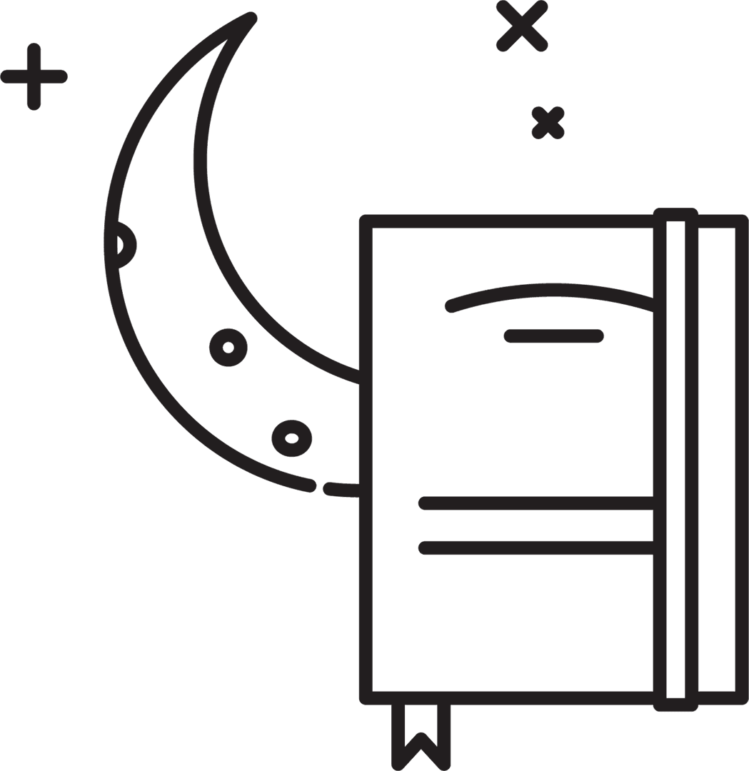 Transparent Illustration of Book with Moon and Stars
