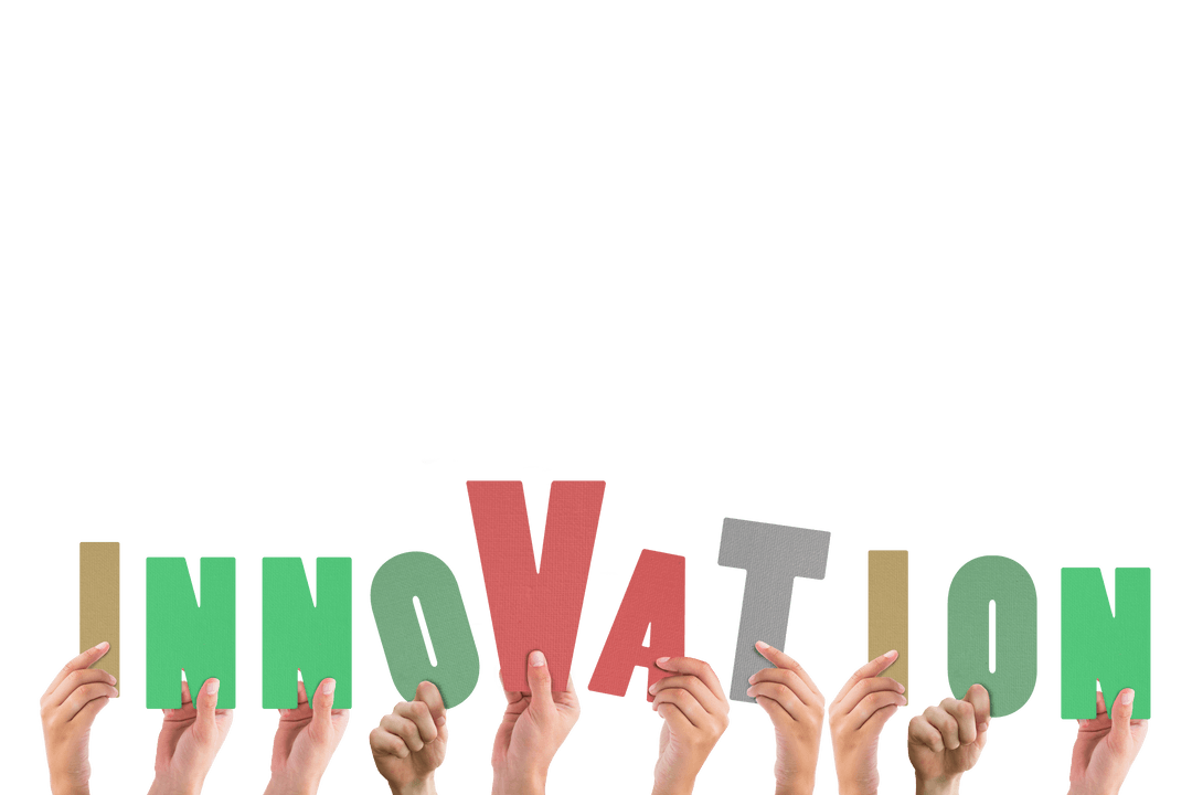 Hands Holding Letters Forming Innovation on Transparent Background