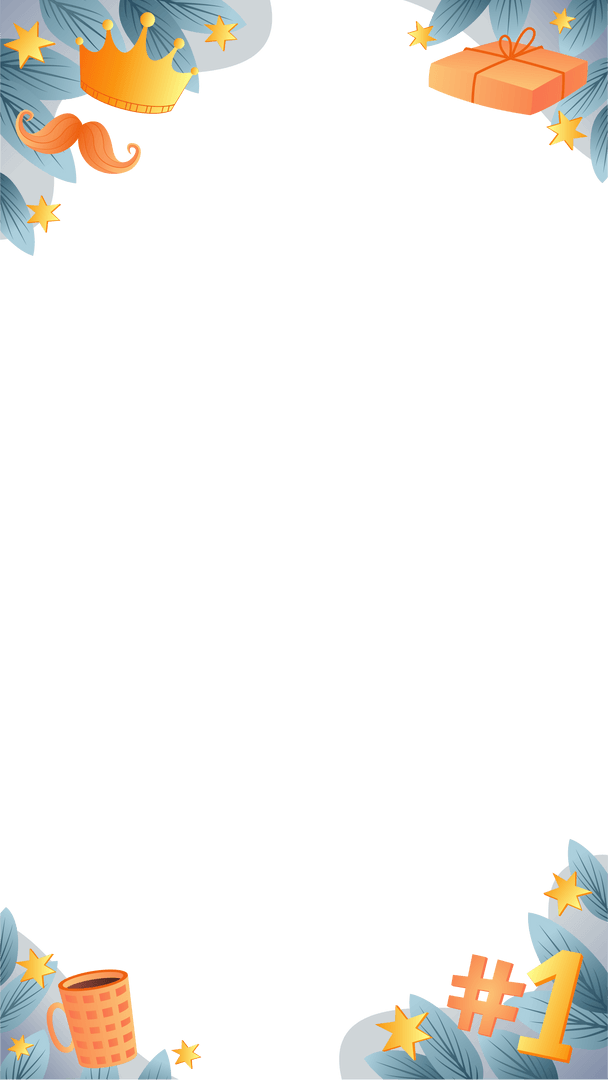 Festive Celebration Frame with Orange Icons and Stars on Transparent Background