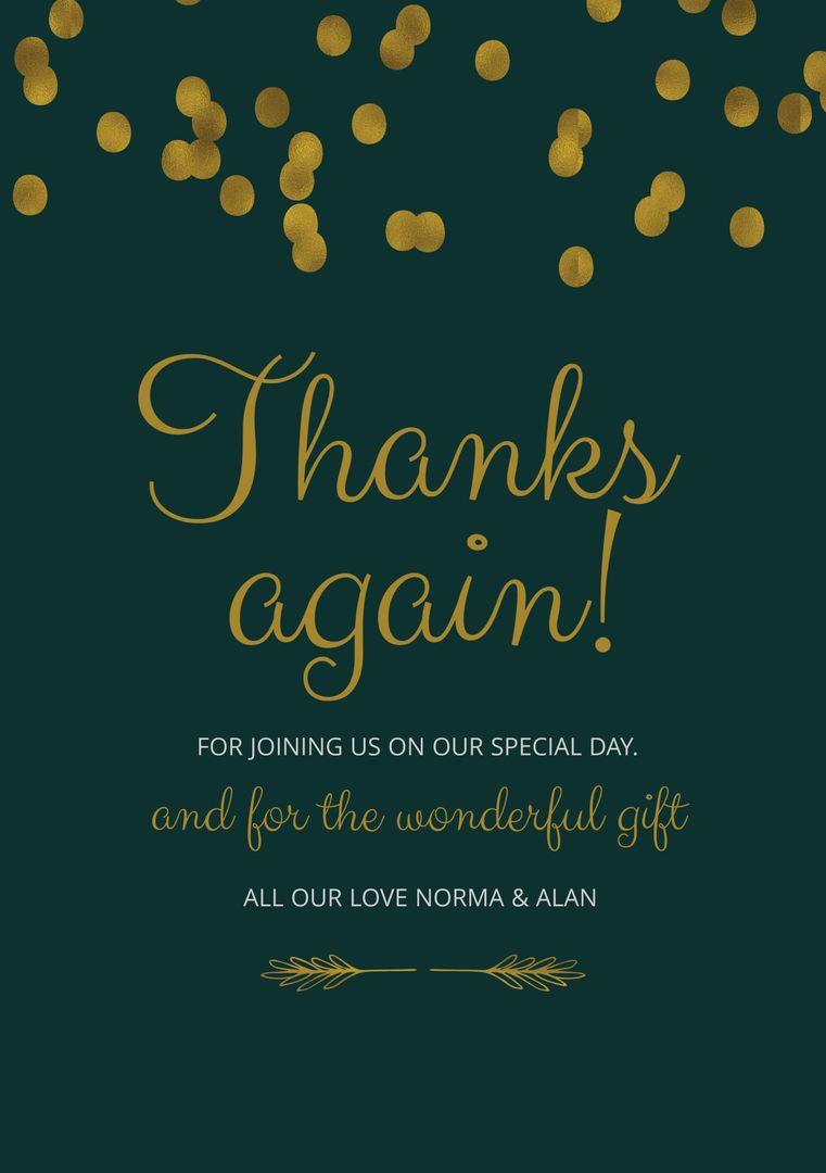 Elegant Thank You Card with Gold Confetti and Message