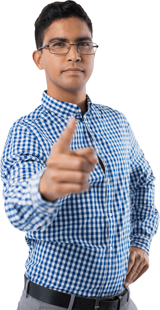 Confident Man Pointing on Transparent Background