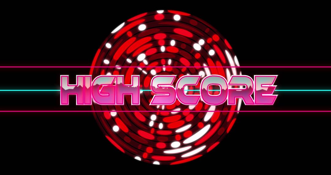 High Score Neon Banner Over Abstract Red Circles