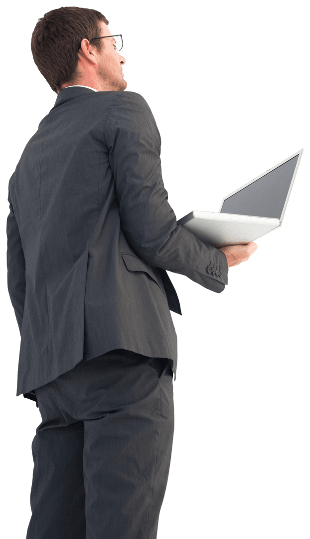Transparent Businessman Executively Presenting Ideas with Laptop