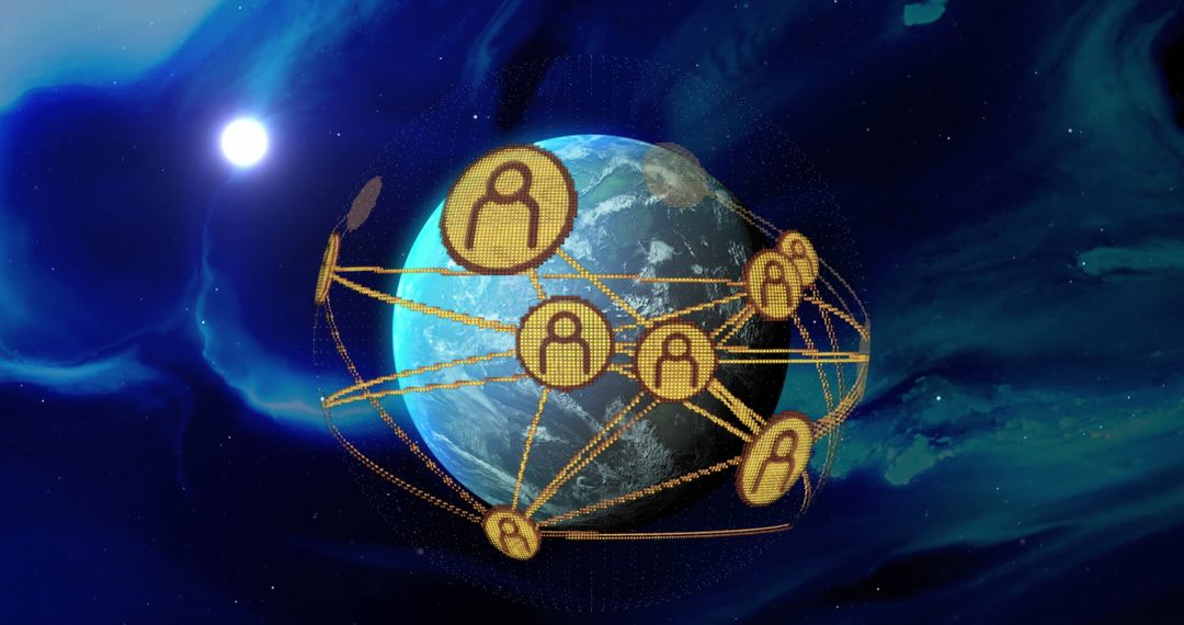 Global Communication Network Concept with Digital Icons Around Earth