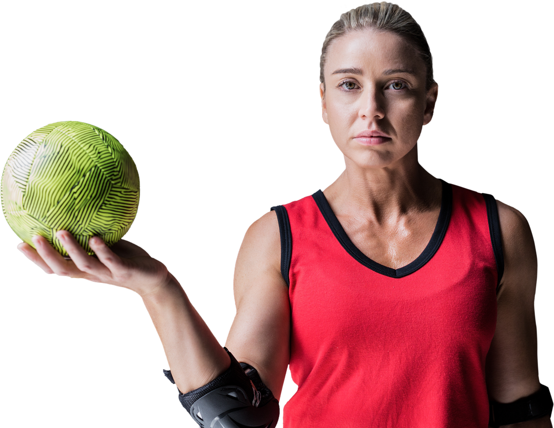 Confident Female Athlete Holding Green Transparent Handball in Red Tank Top - Download Free Stock Images Pikwizard.com