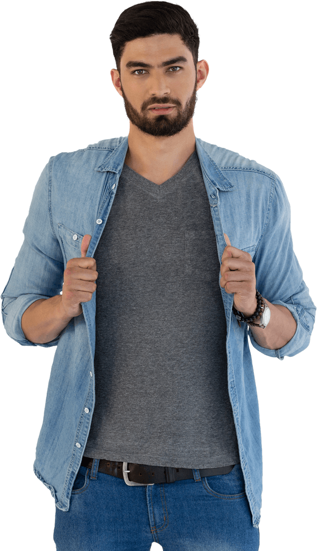 Stylish Man Posing in Casual Denim Outfit with Transparent Background