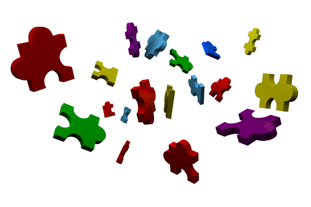 Colorful 3D Jigsaw Puzzle Pieces on Transparent Background