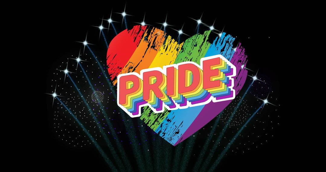 Rainbow Heart with Fireworks and Pride Text Celebration