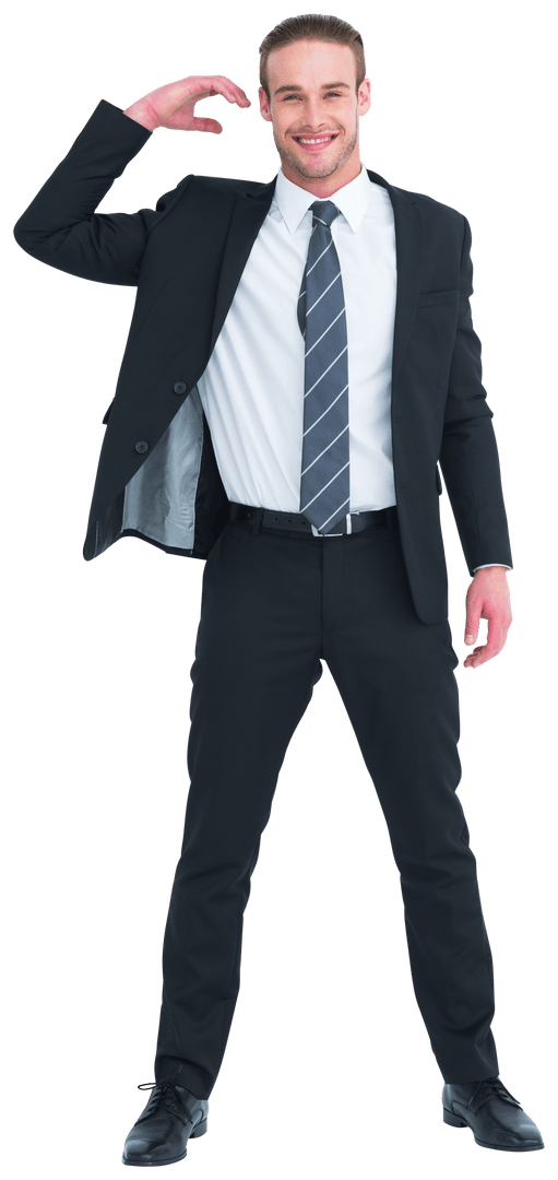 Transparent Smiling Businessman Posing with Confident Gestures