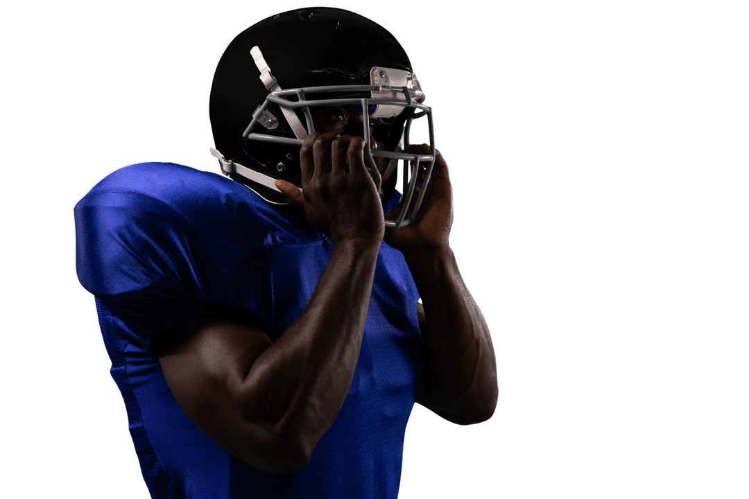 American Football Player in Helmet on Transparent Background