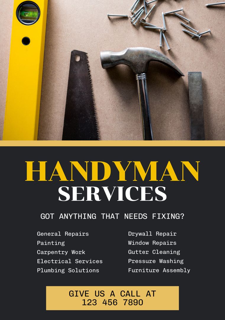 Handyman Services Advertisement with Various Tools on Black Background - Download Free Stock Templates Pikwizard.com