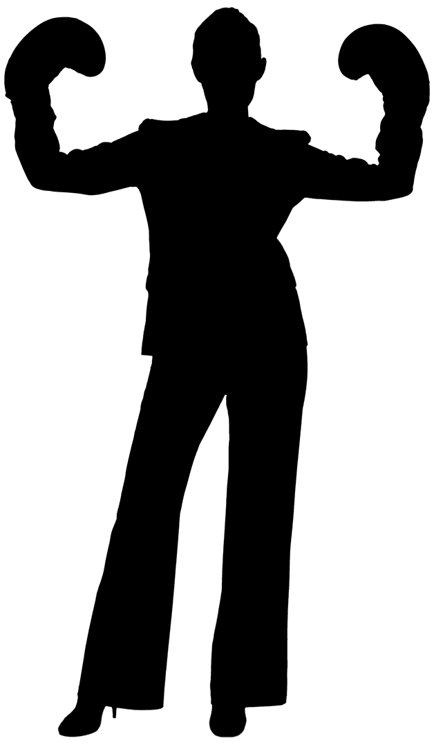 Silhouette of Dynamic Businesswoman with Boxing Gloves on Transparent Background