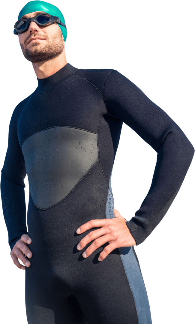 Swimmer in Transparent Background Wearing Wet Suit and Goggles