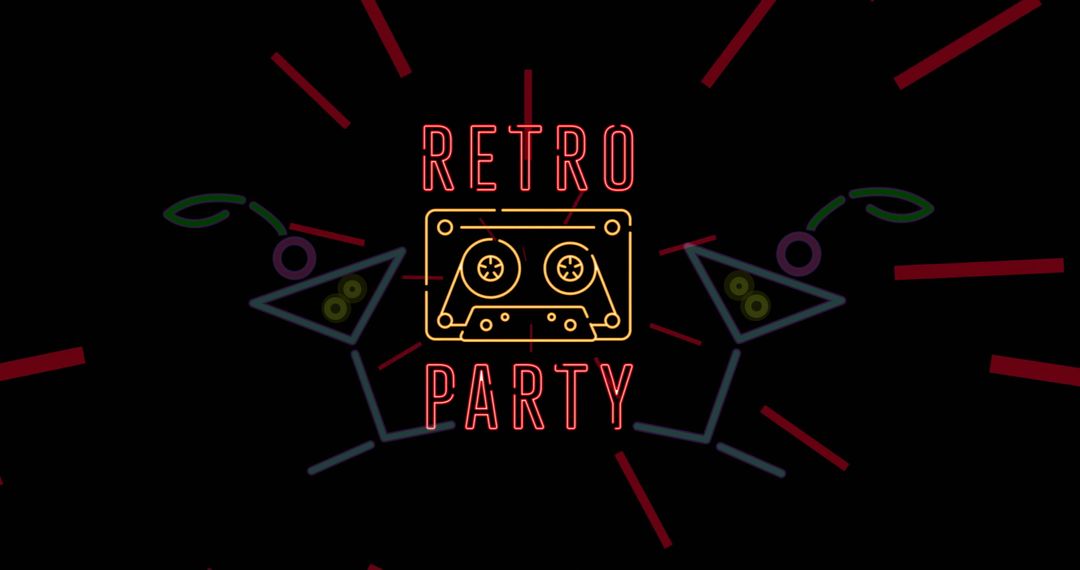 Retro Party Neon Tape with Stylized Cocktail Glasses