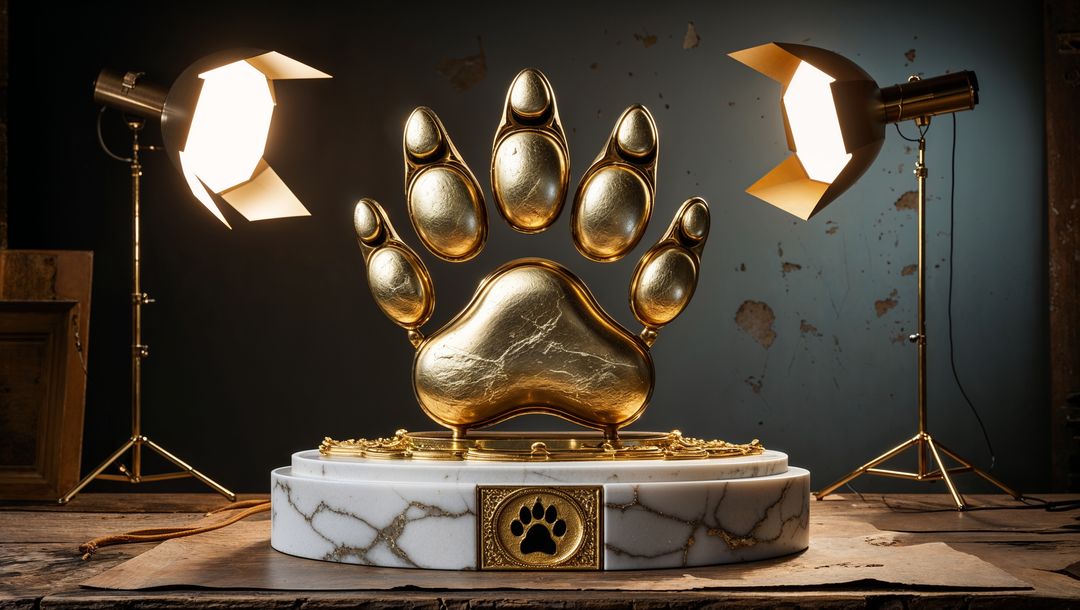 Luxurious Golden Paw Trophy in Artistic Workshop Ambiance