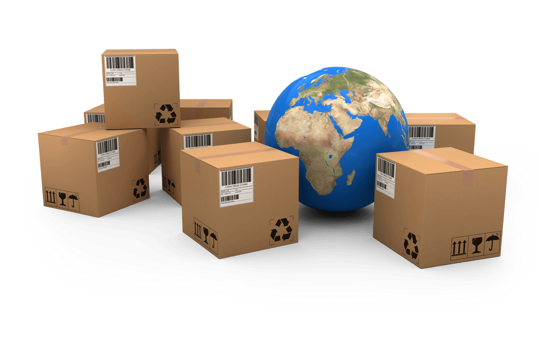 Transparent Global Shipping Concept Illustration with Boxes and Earth