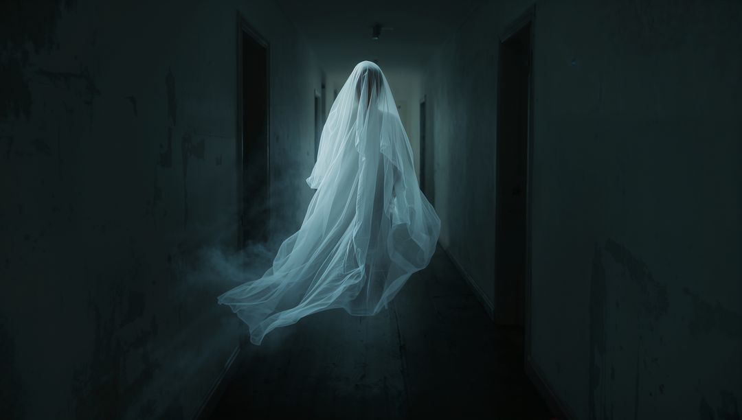 Ghostly Apparition in Dark Abandoned Corridor