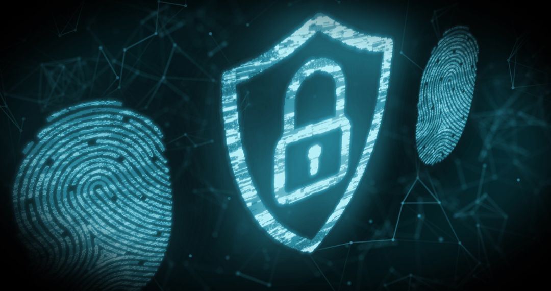 Digital Security Concept with Padlock Icon and Fingerprints