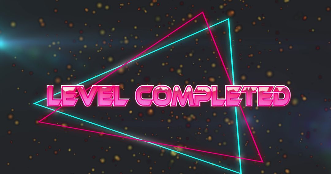 Bright Neon Level Completed Game Banner on Dark Background