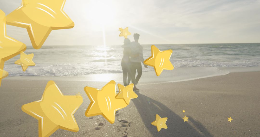 Couple Walking on Beach with Star Graphics Overlay