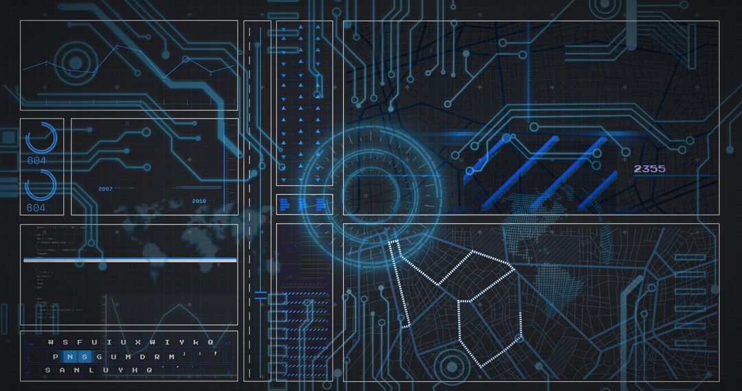 Futuristic Digital Interface with Global Technology Elements