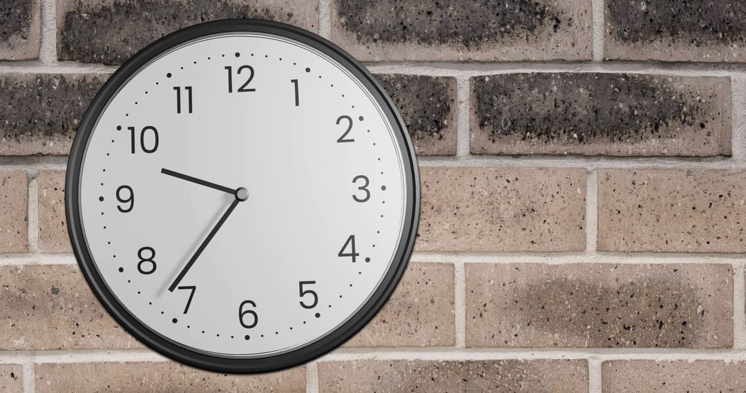 Analog Clock Motion Against Brick Wall Background Design Concept