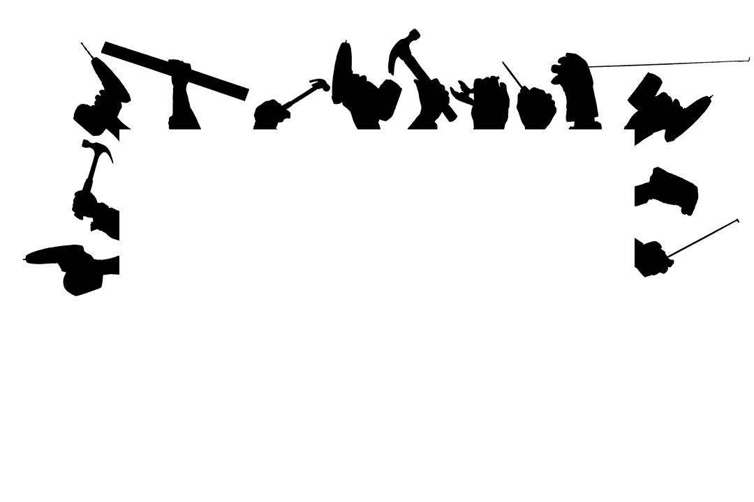 Transparent Illustration of Hands Holding Various Tools on Display