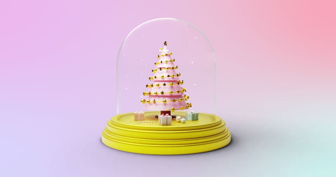 Festive Snow Globe with Christmas Tree on Pink Gradient