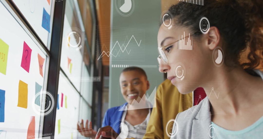 Diverse Team Analyzing Financial Data with Futuristic Interface