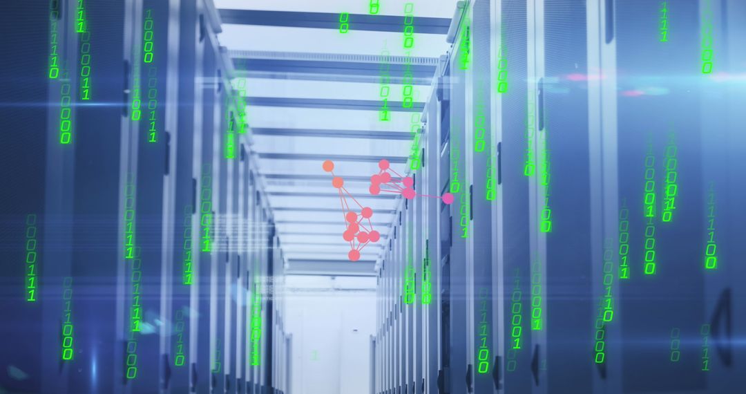 Modern Data Center with Digital Code Overlay