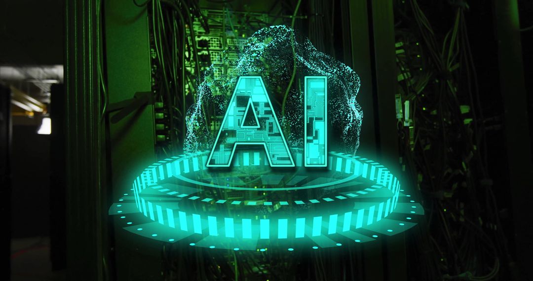 AI Holographic Interface in Futuristic Server Room