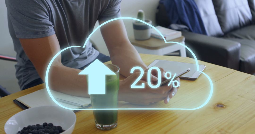 Digital Cloud Interface With Smartphone User at Home Office